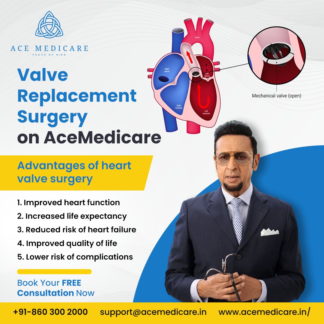 ace_medicare's tweet photo. Need a  valve replacement surgery in India? Look no further! Download the Ace  Medicare app and get access to the best healthcare providers in the  country. Our team of experienced doctors will ensure a safe and  successful surgery. Visit our website  https://t.co/epi9mUTOlS https://t.co/CwN2h53XE4