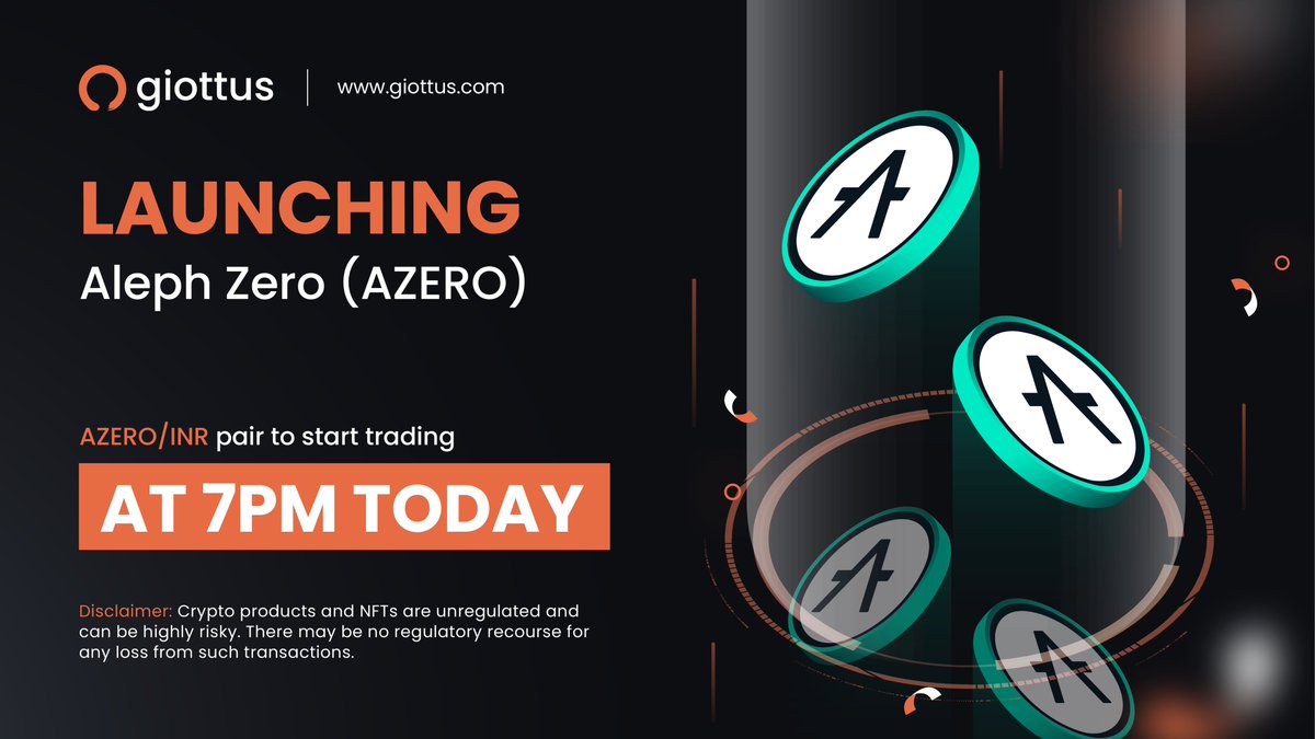 ⏰ Countdown begins! Starting today at 7 pm, you can trade $AZERO on #Giottus. Don't miss out on this exciting new listing. <a href="/Aleph__Zero/">Aleph Zero</a> 

Pair: #AZERO/INR

#GiottusListingFiesta