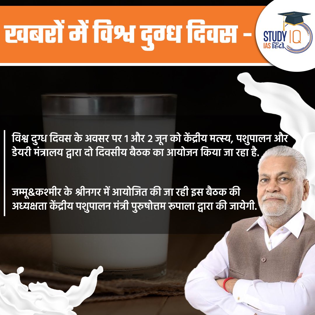 upsciq's tweet photo. World Milk Day 2023
#currentaffairs #worldmilkday #nationalmilkday #1stJuneWorldMilkDay #26thNovember #NationalMilkDay #currentaffaris #upsc #ias #ips #pre2024 #upscpre #STUDYIQ #UPSC2023 #UPSCPRE2024 #IAS #IASPRE #UPSC https://t.co/llSfYDDRa2