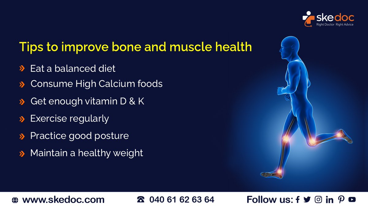 Strong bones and flexible muscles empower us to conquer life's challenges with grace and vitality.
More Info Visit: bit.ly/3MJLZUC

#Bonehealth #Musclestrength #Healthyliving  #Nutritionadvice #Strongbones #Healthyjoints #CalciumIntake #VitaminD #orthopaedician #Skedoc
