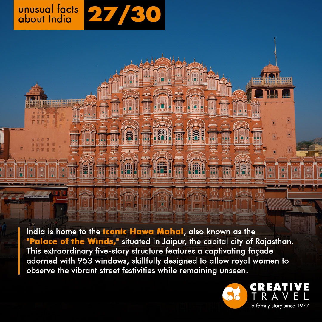 indiabycreative's tweet photo. Hawa Mahal in Jaipur, India, is a stunning five-story palace known as the "Palace of the Winds." It boasts 953 windows, allowing royal women to witness street festivities in secrecy. #creativetravel #jaipur #rajasthan #hawamahal #GoldenTriangle  #IncredibleIndia https://t.co/RGfNmzKaml