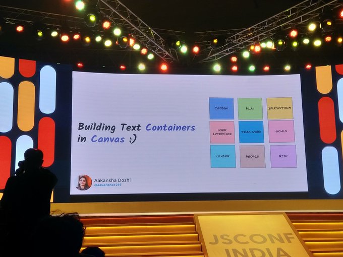 Title slide of the Talk: Building Text Containers in Canvas :) by Aakansha Doshi
