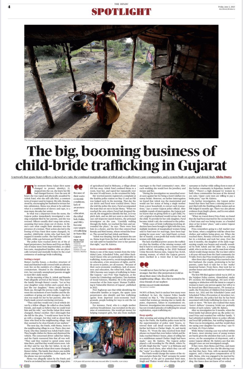 AlishaDutta_AD's tweet image. For @the_hindu I followed a case about the thriving business of child bride trafficking in Gujarat, strengthened by the State Govt. and the Guj Police’s denial of human trafficking.
