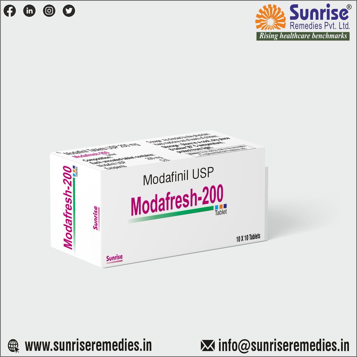 Modafresh Generic #Modafinil Products Manufacturer and Exporter From Sunrise Remedies Pvt. Ltd.

Read More: rb.gy/lrn1m

#Modafresh #ModafinilProducts #PharmaceuticalCompany #Manufacturer #Manufacturing #PharmaExport #ThirdPartyManufacturing #ContractManufacturing