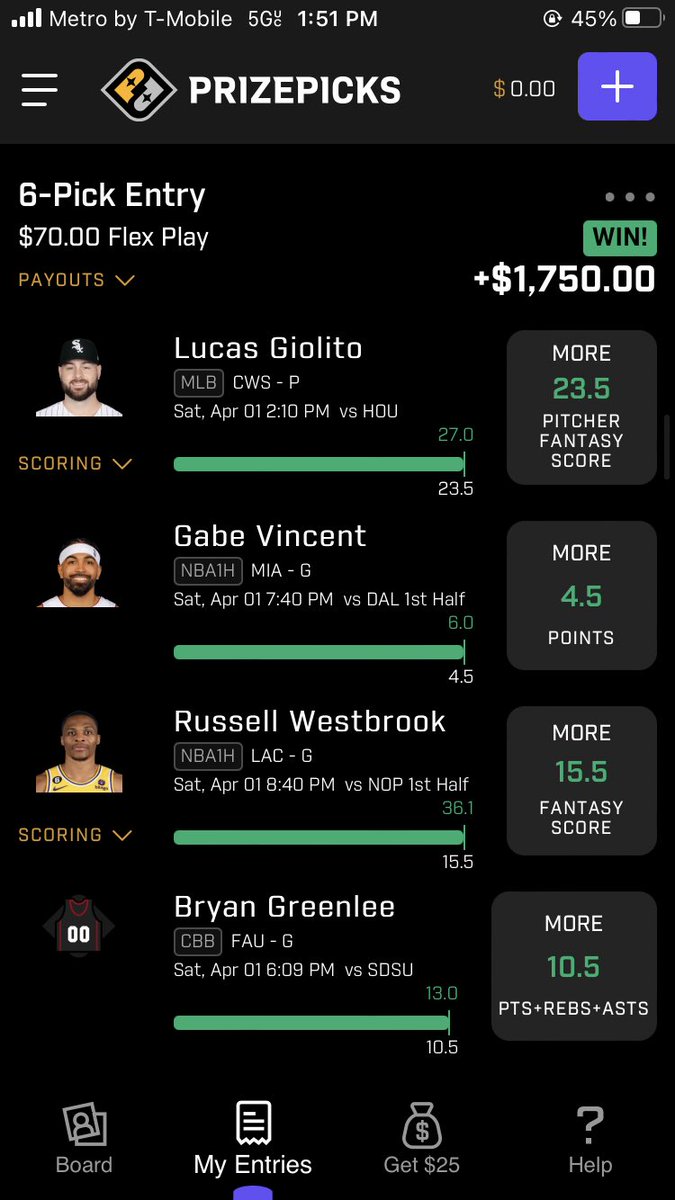 Zleefull's tweet photo. If you ever thought about giving up on 6 man slips, come back to this post for motivation. ✅ #prizepicks #nba #PrideMonth https://t.co/h0JP8cTXwj