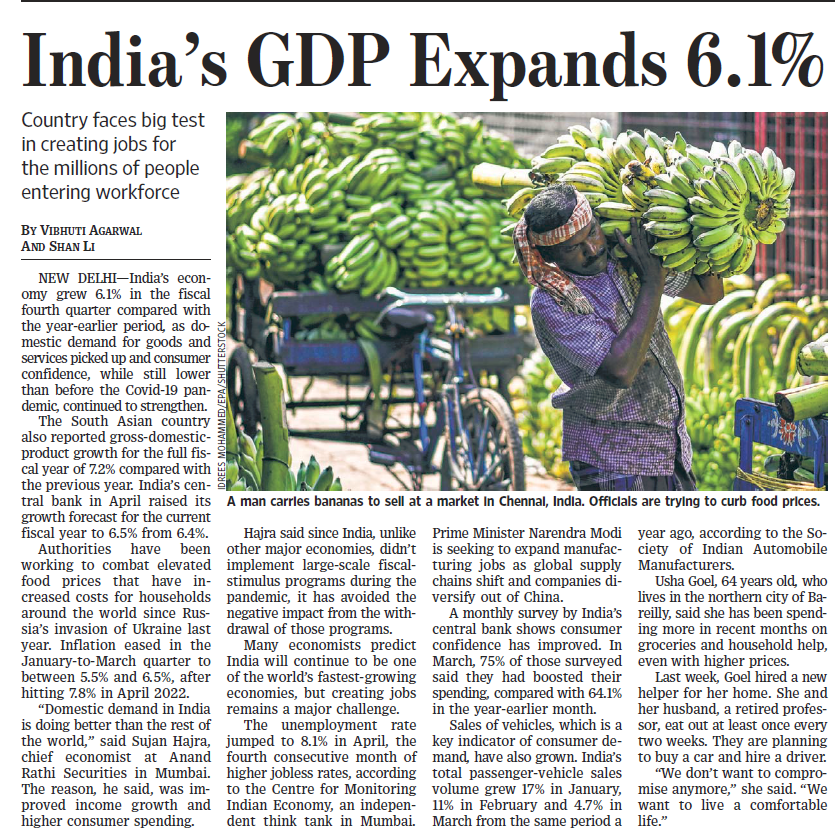 WSJ now going bananas over India's GDP growth :)