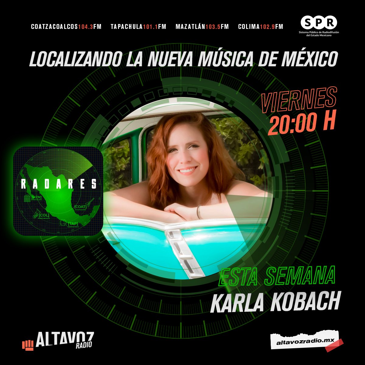 Este viernes de #Radares identificamos el talento de una cantante mexicana que nos pondrá de buenas con un proyecto fresco y único:

Esta noche disfruta de la música de <a href="/Karla_Kobach/">Karla Kobach</a>

🌎Web y emisoras 20h
🏖️Mazatlán 19h
📢 AltavozRadio.mx