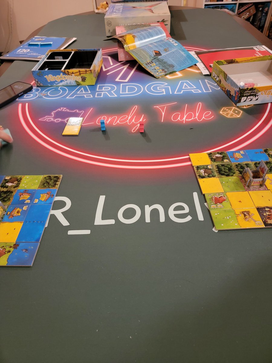 Day 3, the final day of our attempt and a #boardgame marathon kicked off with Kingdominio (<a href="/BlueOrangeGames/">Blue Orange Games</a>; <a href="/BDMontagnes/">bruno des montagnes</a>) with dynasty mode. Three games, K wiped us each time.

This game is a great quick choice.