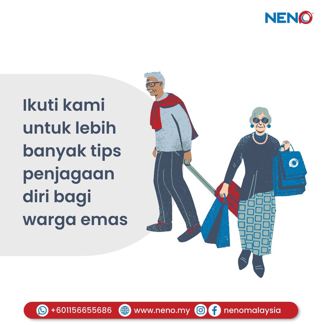 Ikuti kami untuk lebih banyak tips penjagaan diri bagi warga emas.  

#HealthyAgeing #SeniorCare #SeniorCareAdvise #ElderlyCareMatters #SeniorCareGuide #TravellingGuide #Seniors #HealthyLiving #NenoMalaysia #SocialCare #NenoTeam