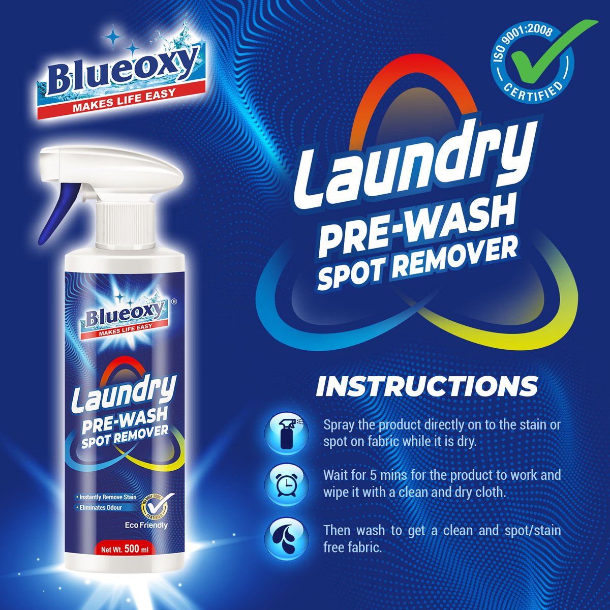 Say goodbye to stubborn stains and unpleasant odors with Blueoxy Laundry Pre-wash spot remover. Its powerful formula works instantly, leaving your clothes spotless and smelling fresh. 

#laundry #laundryday #laundryroom #laundryservice #laundrytime #BlueoxyProducts #MakesLifeEasy