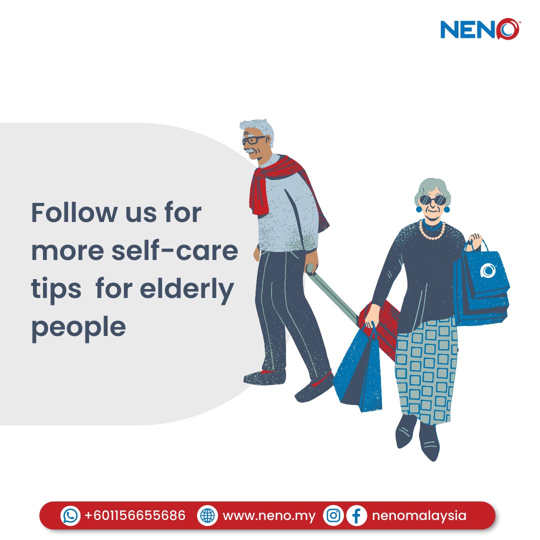 Follow us for more self-care tips  for elderly people.

#HealthyAgeing #SeniorCare #SeniorCareAdvise #ElderlyCareMatters #SeniorCareGuide #TravellingGuide #Seniors #HealthyLiving #NenoMalaysia #SocialCare #NenoTeam