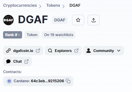 HappyDogBitcoin's tweet image. Let&apos;s $DGAF from @dgafcoin because the #CNFTTools team and its community are amazing, smart developers.

@CoinMarketCap ready
Special #Degaf custom to @CardanoThor