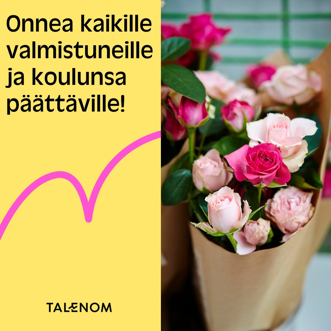 Talenom's tweet photo. Talenom toivottaa lämpimästi onnea kaikille valmistuneille ja koulunsa päättäville! 💐
#Valmistujaiset #Talenom #TryYourWings https://t.co/JA2sokR1RW