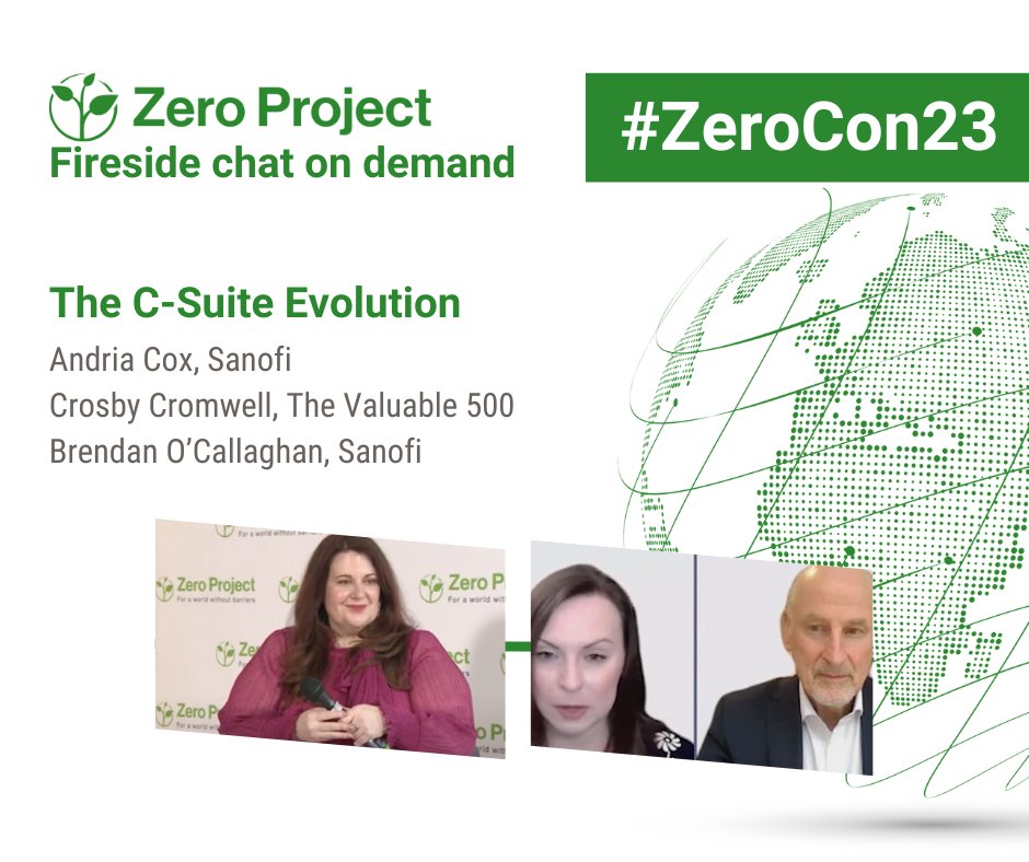 ZeroProjectorg's tweet photo. 500 companies, 22 million employees, 64 sectors in 41 countries are on board! 
Listen to Crosby Cromwell from @Valuable500 interviewing Andria Cox and
Brendan O’Callaghan from @sanofi about empowering leaders with disabilities: https://t.co/wopPMBWVgI 
#ZeroCon23 https://t.co/yYRhcPcREj