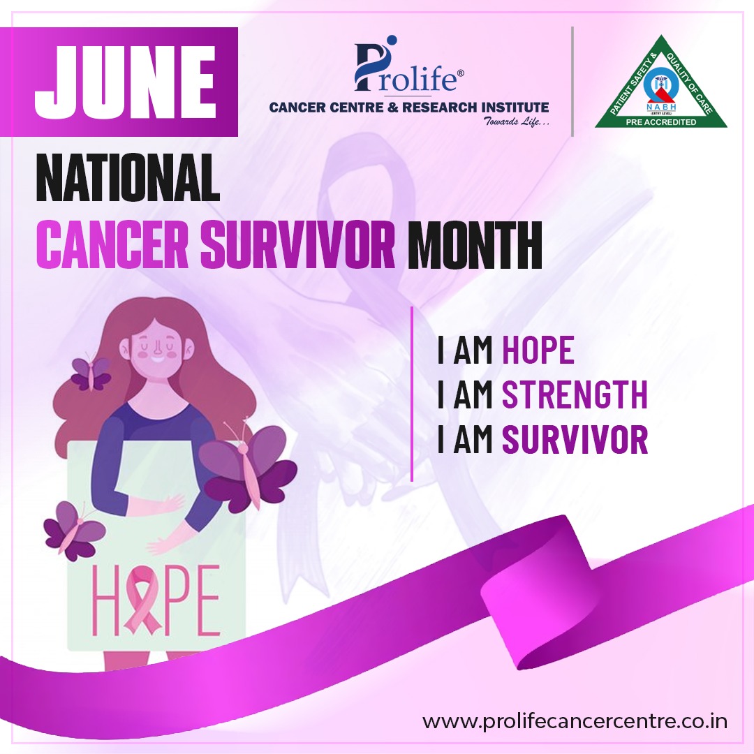 June is National Cancer Survivor Month. Whether you are newly
diagnosed, currently in treatment or have transitioned to survivorship,
you are a cancer survivor. 
Call- 9607079019
Visit- buff.ly/2QBVQ2L
#nationalcancersurvivormonth #prolifecancercentre #drsumitshah #pune