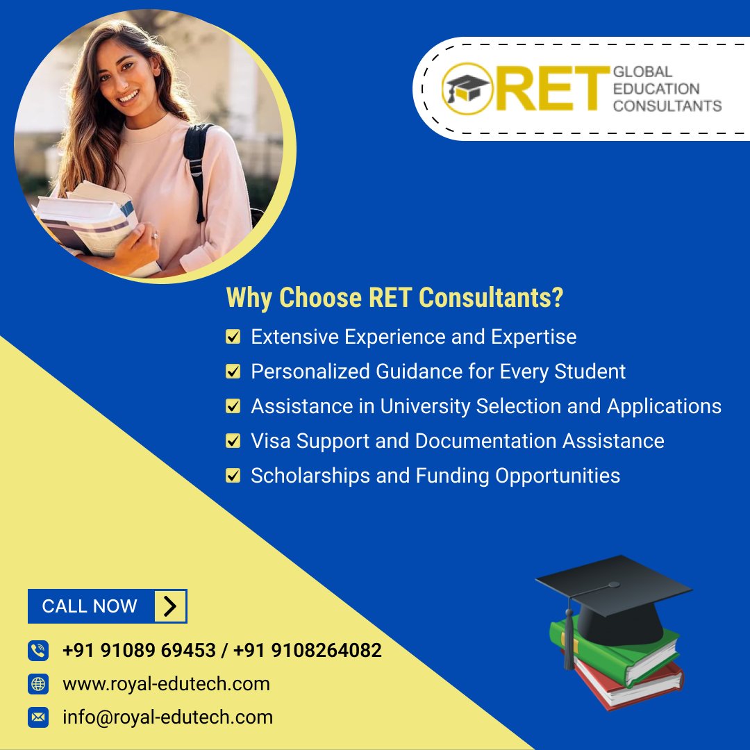 🌐 Discover the endless possibilities that education holds with RET as your trusted education consultant in Bangalore. Reach out to us today to schedule a consultation and take the first step towards realizing your academic dreams. 

#RETConsultants #EducationConsultants
