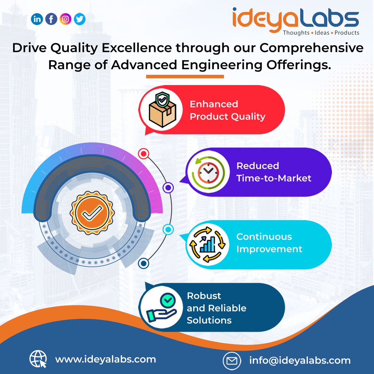 Unlock quality excellence with our comprehensive engineering offerings. Enhance product quality, reduce time-to-market, improve customer satisfaction, optimize operational efficiency, ensure compliance, and drive continuous improvement.
#ideyaLabs #quality #engineering