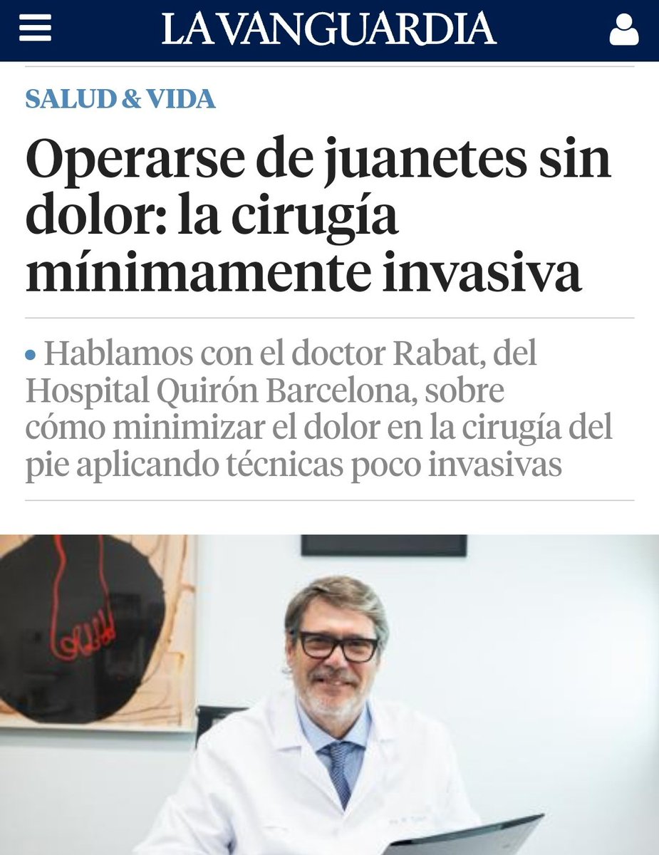 institutrabat's tweet photo. 🆕 Articulo en La Vanguardia sobre la cirugía mínimamente invasiva para el tratamiento del hallux valgus - juanetes
✅Menos dolor, menos cicatriz y mismos resultados
🔗https://t.co/4M2Slslayg

#juanetes #percutanea #pie #MIS #hallux #halluxvalgus

@LaVanguardia @EduardRabat https://t.co/Ygaz6fhcKa