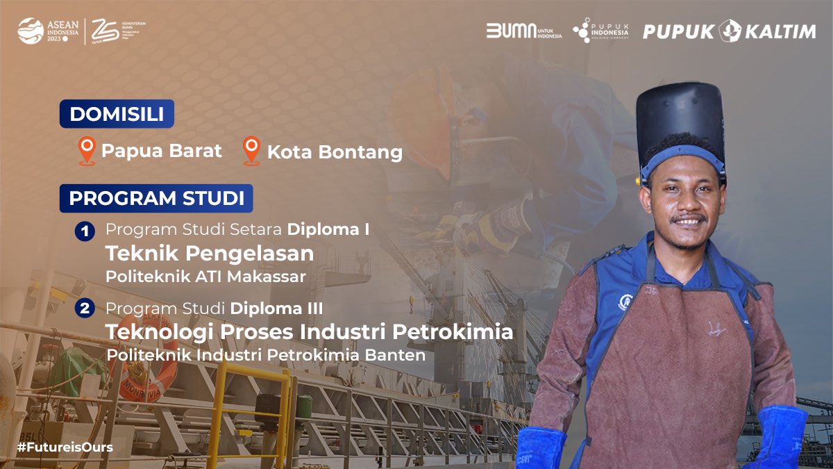 pupukkaltim_id's tweet photo. Kabar gembira untuk #SobatPKT yang ada di Bontang dan Papua Barat!

Program Beasiswa Vokasi PKT dibuka kembali 🤗

Guna meningkatkan kompetensi SDM bertalenta yang sesuai dengan kebutuhan industri. PKT kembali membuka Program Beasiswa Vokasi 2023. https://t.co/w9vI47XZCm