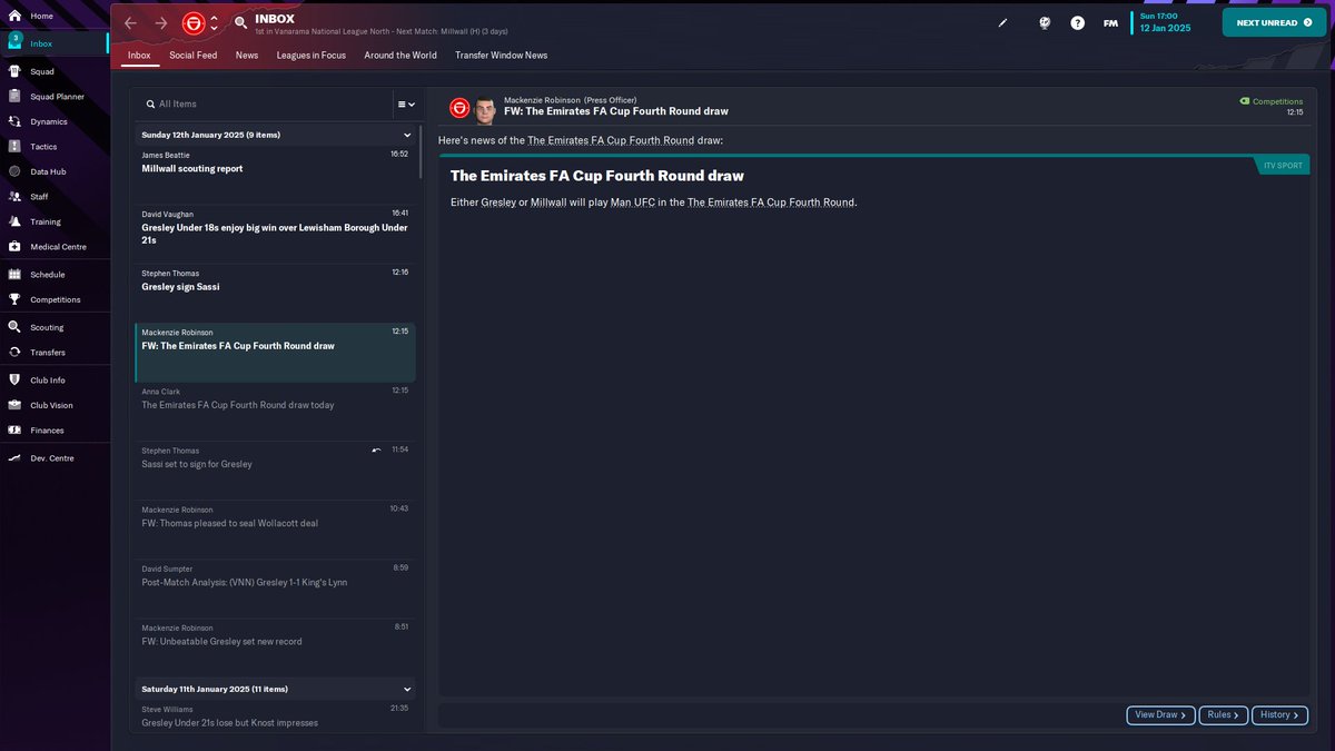 MrBaylissGeo's tweet image. Potentially the biggest game in @GresleyRovers history on my current @FootballManager save, if we beat @MillwallFC (which is still massive) in the 3rd Round of the FA Cup it's a visit from @ManUtd in Round 4! #FootballManager #fm22
