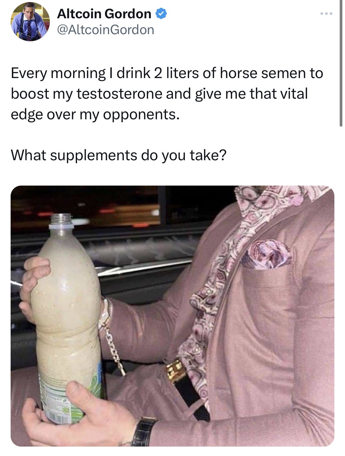 Gordon on X: Real men drink horse semen 💪 t.co3LNvfMXP9q  X
