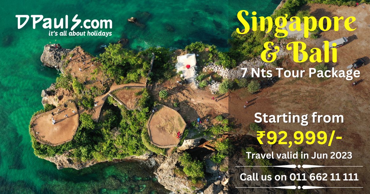 Bali & Singapore! 7 Nts Package from Rs.92999/- Incl: Airfare, Stay, Sightseeing, Etc. For details, Click bit.ly/43kdGdx OR Call on 011-66211111. #DPauls_Travel #SingaporeBali #BaliPackages #SingaporewithBali #HoneymoonPackage #Holidaypackages #TourPackages