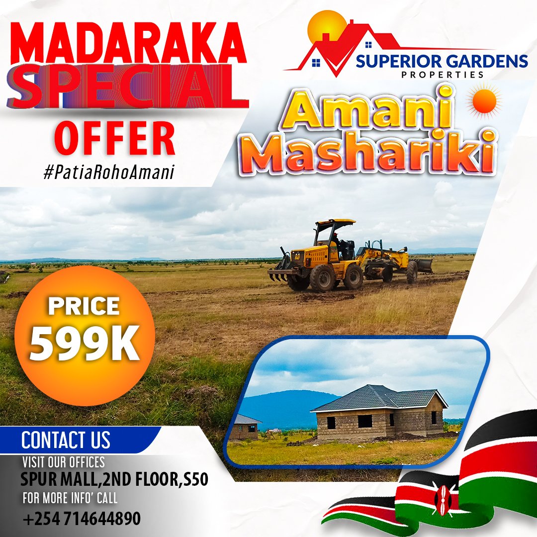 realtorsteve890's tweet photo. Build your dream home on our #ValueAddedplots in Juja farm - the perfect location for peaceful living.
#SuperiorGardensProperties #SuperiorRealtors #PatiaRohoAmani #AmaniMashariki #MainaAndKingangi
#SikiaYouthFest
#MadarakaDay 
Embu Heat https://t.co/ezyJYQBPjs