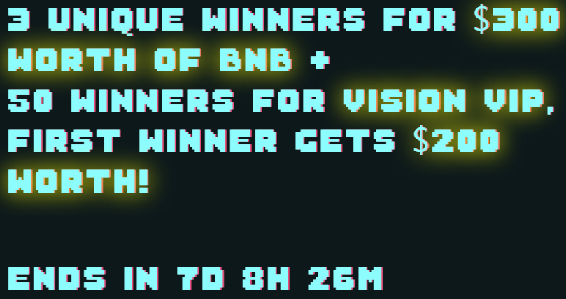 visionarcade_'s tweet image. Only 7 days remaining to win #VisionVIP or #BNB ❤️
Sign up on visionarcade.io for rewards 🏆

Currently over 35 different game-based missions 🕹️

More missions coming with new games 🎮

$AC $VISION #GameFi