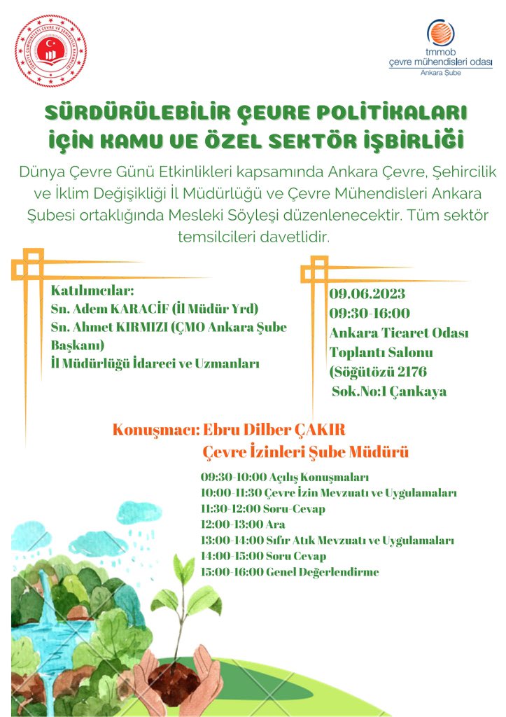 cmoankara's tweet photo. #5HaziranDünyaÇevreGünü etkinlikleri kapsamında @ankara_csb ile birlikte 

09 Haziran 2023 Cuma Günü 09:30-1600 
@ATOkurumsal Toplantı Salonu’nda 

düzenleyeceğimiz mesleki söyleşimize tüm meslektaşlarımız ve sektör temsilcilerini davet ediyoruz.
(LCV : cmoankara@cmo.org.tr) https://t.co/eS3gOWfach