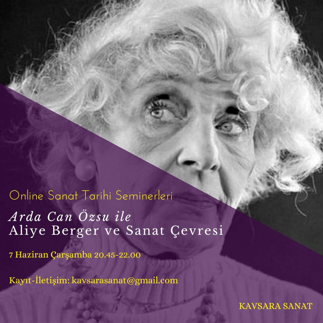 Ülkemizin önemli kadın sanatçılarından biri Aliye Berger'dir. Sanatçının hayatı ve eserleri sanat tarihi açısından oldukça önemlidir. 7 Haziran Çarşamba günü Arda Can Özsu ile "Aliye Berger ve Sanat Çevresi" seminerimiz vardır. Katılım belgesi verilecektir. Kayıt-Bilgi DM.