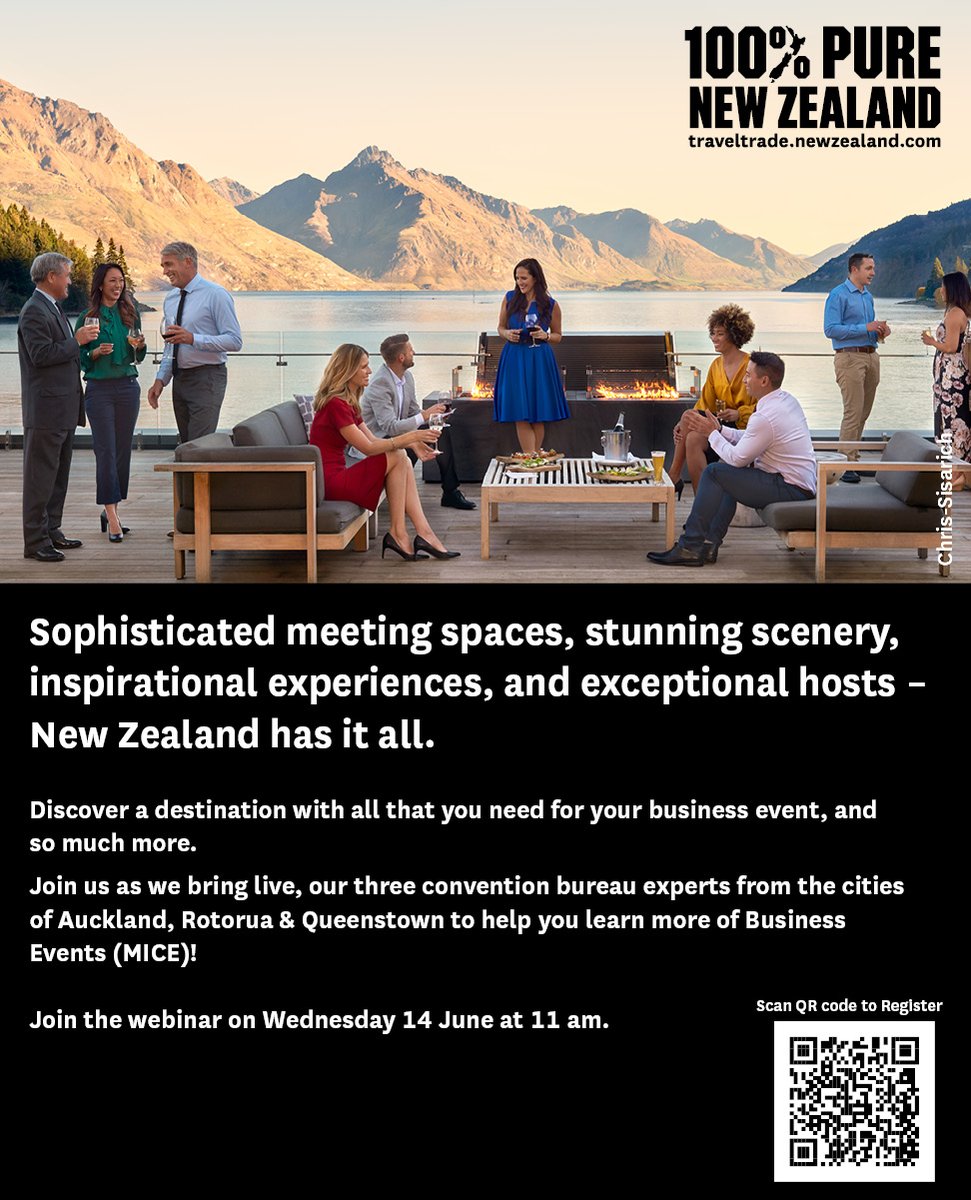 #New_Zealand

Discover a destination with all that you need for your business events and much more.

Join us for the webinar on Wednesday 14 June 11 am IST.

Register now - 
event.webinarjam.com/register/523/6…

#newzealand #webinar #mice #fit #travel #tourism #experience #luxury #travtalk