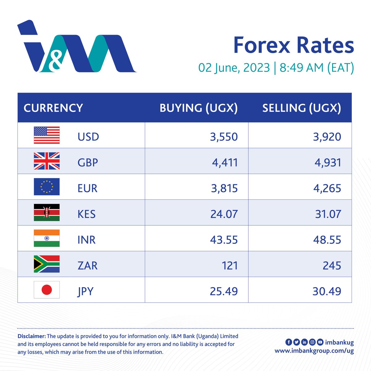 Our competitive rates will keep you ahead in the forex trading world! You can trust us to provide the best deals every step of the way so you can trade with confidence.  #WeAreOnYourSide

Visit imbankgroup.com/ug/foreign-exc… to view our current rates.