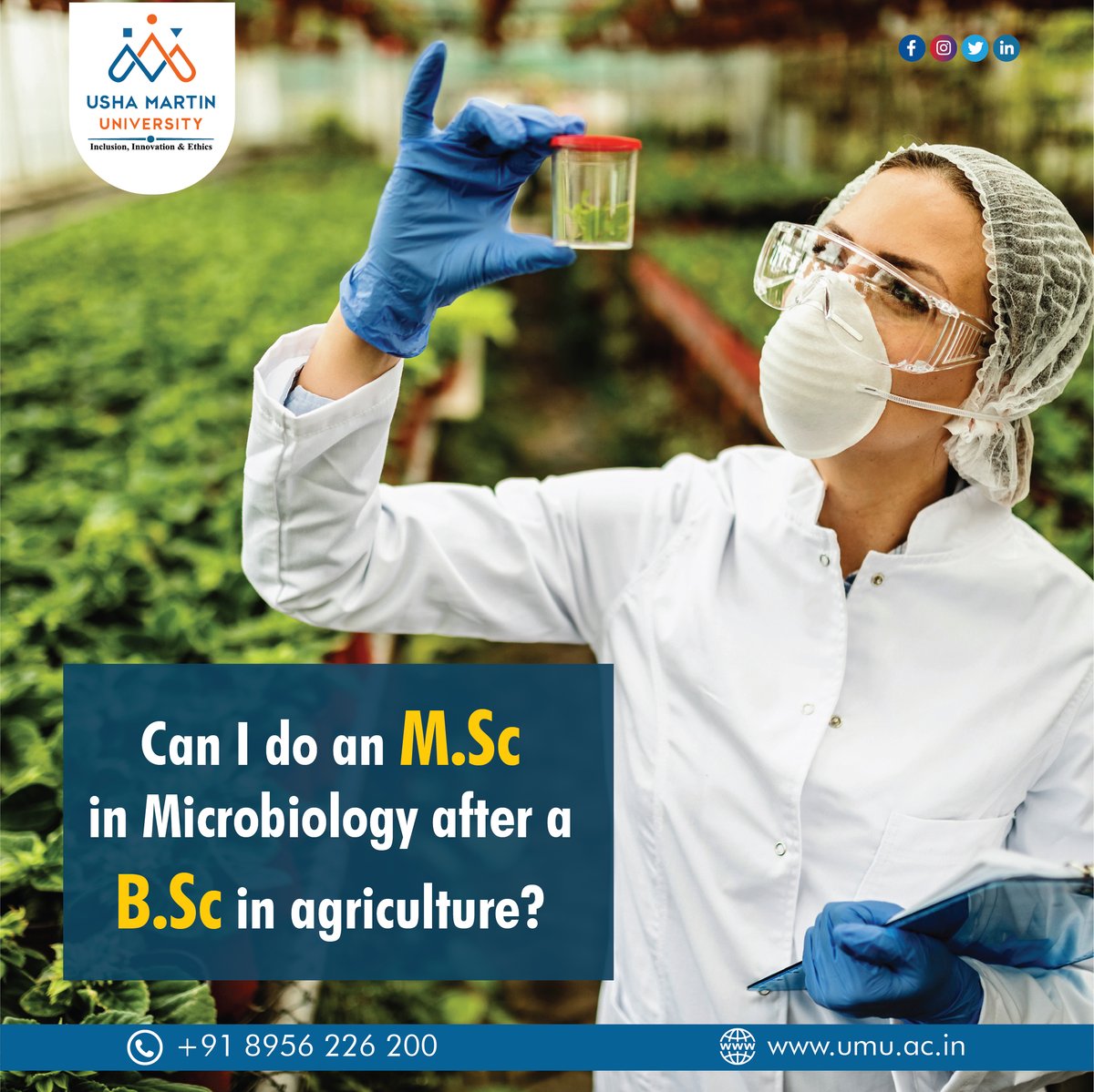Can I do an M.Sc in Microbiology after a BSc in agriculture?

Read More: tinyurl.com/86kfmb7u

#ushamartinuniversity #admissionopen #agriculturecourse #mscmicrobiology #applynow #pgprogrammes #enrollnow #topuniversityranchi #umujharkhand