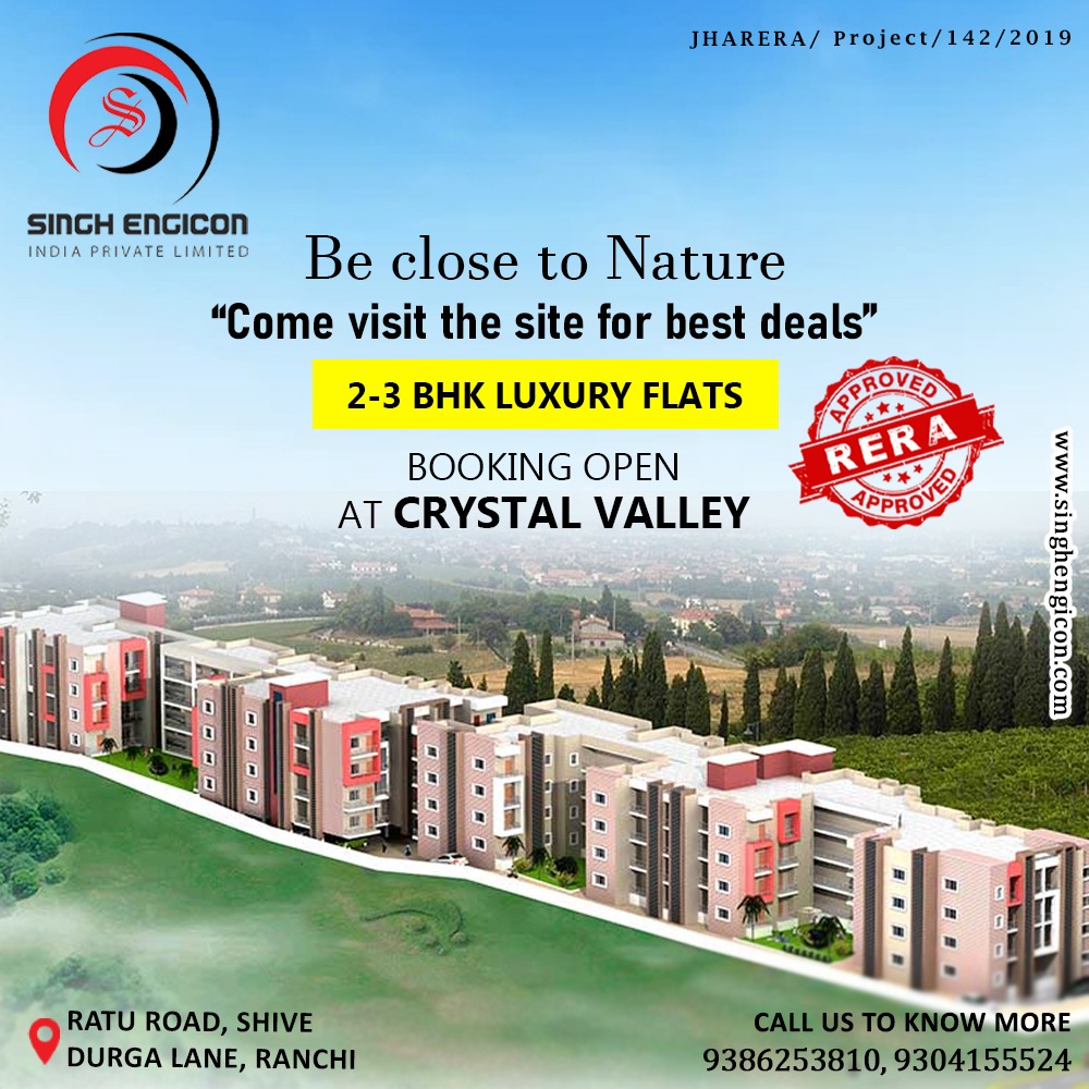 Be close to nature.
'Come visit the site for the best deals'
2-3 BHK Luxury Flats
𝐁𝐨𝐨𝐤 𝐍𝐨𝐰 𝐂𝐚𝐥𝐥 𝐔𝐬:- + 𝟗𝟏 𝟗𝟑𝟖𝟔𝟐𝟓𝟑𝟖𝟏𝟎, +𝟗𝟏 𝟗𝟑𝟎𝟒𝟏𝟓𝟓𝟓𝟐𝟒
singhengicon.com
#BookingOpen #CrystalValley #Apartments #singhengicon #ranchi #Patna #Bihar #Jharkhand
