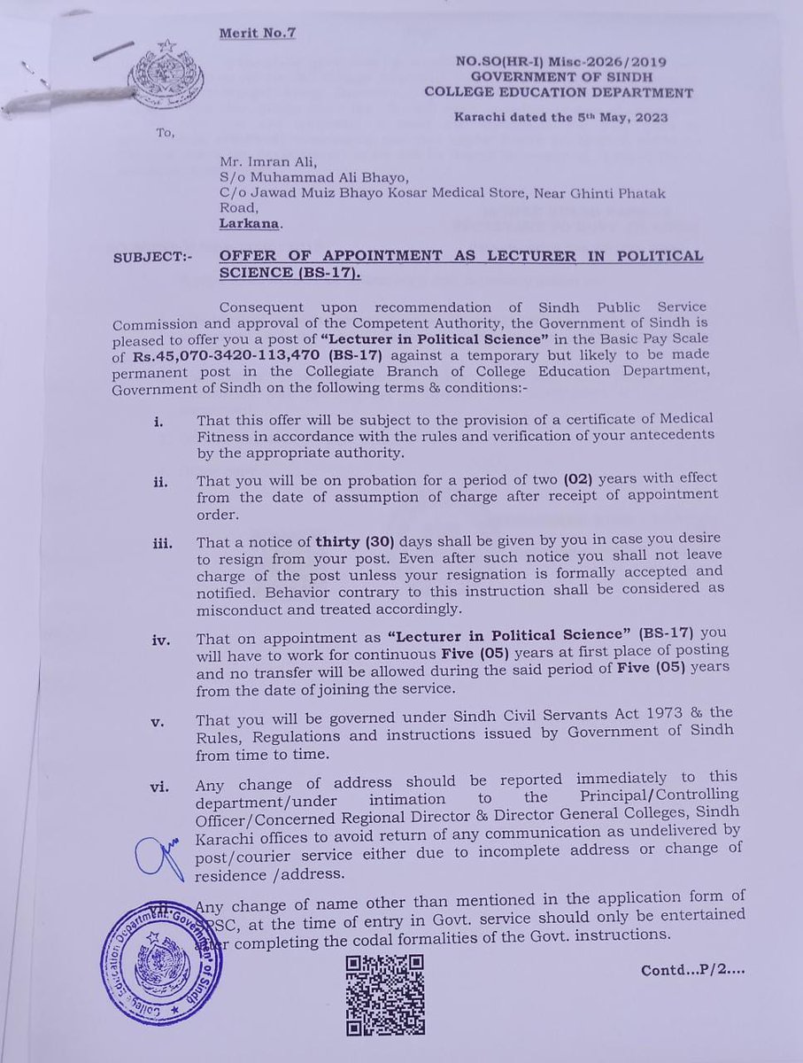 Received Offer of appointment as Lecturer in Political Science.😍