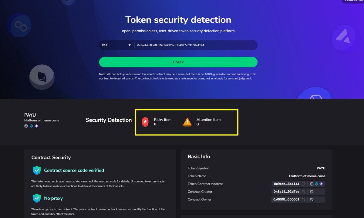 $PAYU 
Thanks GoPlus Security 💯

gopluslabs.io/token-security…

#PAYU #PAYUCOIN #PAYURICHCLUB @GoPlusSecurity