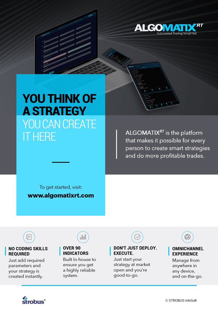 You think of a strategy.
You can create it here in ALGOMATIXRT

#AlgoStrategies #AlgoTrading #AutomatedTrading #BackTesting #TradingStrategies #RetailTrading #StockTrading #CapitalMarkets #AIML #DataAnalytics #SmartTrading #EquitiesTrading #Equities #Derivatives #ETF #StockMarket