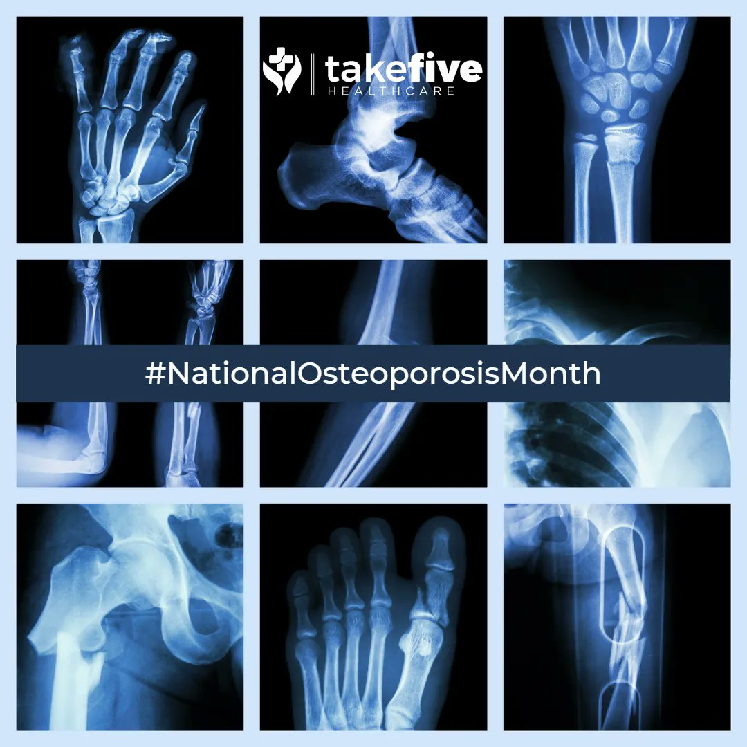 June is #NationalOsteoporosisMonth.
💪 You can maintain good bone health and help prevent Osteoporosis by:

⚖️ Maintain a healthy body weight 
🏃 Keep active 
🥛 ☀️ Consume enough Calciumand Vitamin D 
🚭  Avoid smoking 

#TakeFiveHealthcare