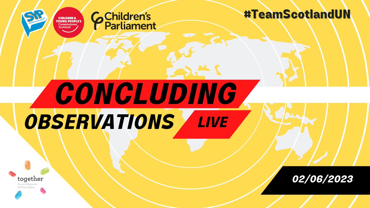 📢BREAKING! 📢

UN Committee on the Rights of the Child @UNChildRights1 issues almost 200 recommendations for UK and @scotgov following its #childrights review.

Follow this thread for highlights! #TeamScotlandUN

Full version 👉shorturl.at/uxM14