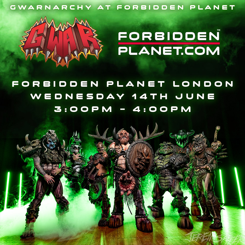 ATTENTION EARTHLINGS!

Legendary shock-rock pioneers @GWAR will be joining us to meet fans, sign graphic novels & generally make a mess at our London Megastore on June 14th!

Hit the link for (free) tickets & full details: forbiddenplanet.com/events/2023/06…

#GWAR #GWARNARCHY