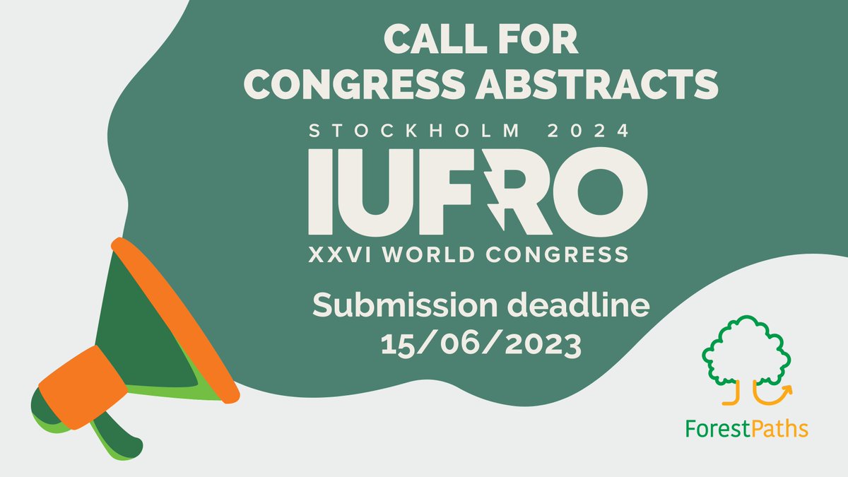 #IUFRO2024 submission deadline extended to 15 June❕
Submit your abstract to one of the sessions involving ForestPaths
🟢T1.4 Climate Smart Forestry
🟢T5.22 Modelling forest trajectories [...]
🟢T5.34 The new age of forest monitoring [...]

Find out more👉forestpaths.eu/news/forestpat…