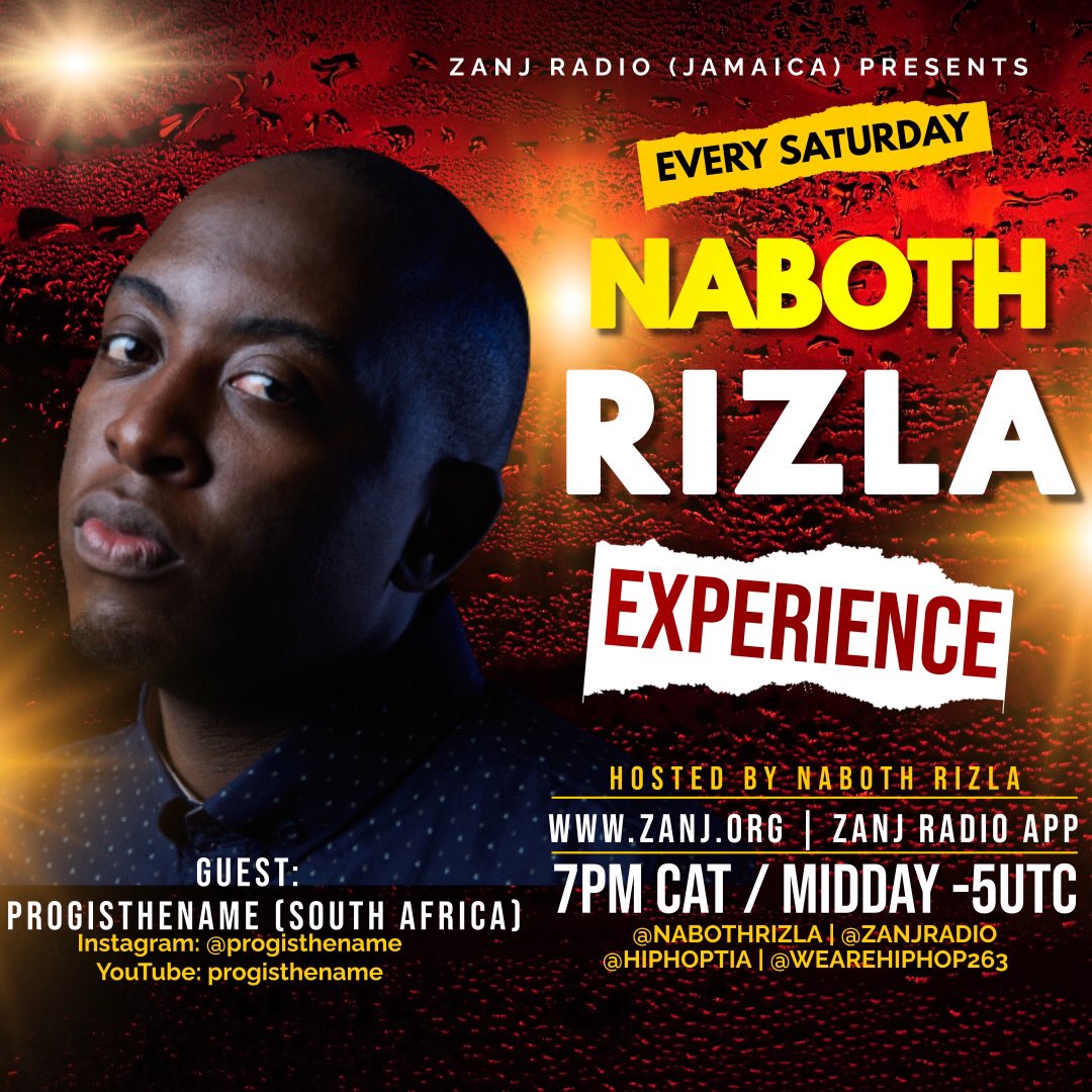 🚨 It’s the weekend and I have some news!

Tomorrow I’ll be a guest on the <a href="/nabothrizla/">Naboth RIZLA</a> experience via <a href="/ZANJRADIO/">ZANJ RADIO</a> talking a bit about the journey &amp; the music!

#AfricanHipHop #AfricanMusic