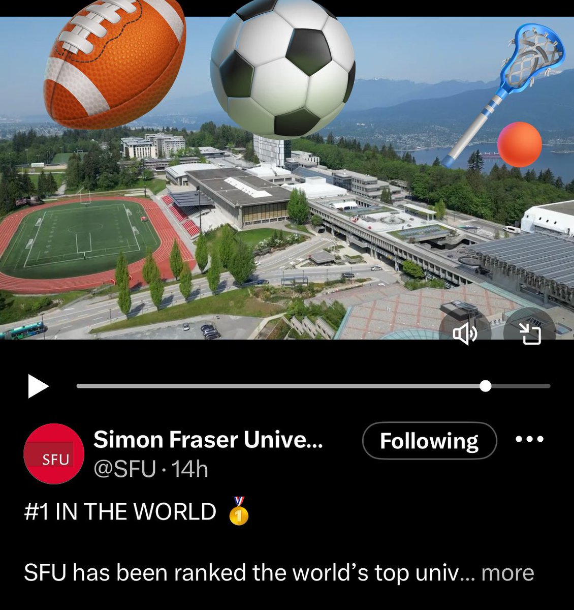 SFU Football Alumni (@sfufbalumni) on Twitter photo <a href="/SFU/">Simon Fraser University</a> <a href="/timeshighered/">Times Higher Education</a> Wow, #1 in the world <a href="/SFU/">Simon Fraser University</a> ,amazing-couldn’t help but notice the 🏈 field & stadium in the promo video 🤔
<a href="/drjoyjohnson/">Joy Johnson</a>
#wecanplay2023 #VISTA
#SaveSFUFootball 🇨🇦🏈
#WeAreSFUFootball
Sign the petition:
forms.office.com/r/6DSz3ixMsY
<a href="/CFL/">CFL</a> <a href="/BCLions/">BC LIONS</a> <a href="/CFLPA/">CFLPA</a> <a href="/CFL_Alumni/">CFLAA</a> <a href="/SFU/">Simon Fraser University</a> <a href="/USPORTSca/">U SPORTS</a> <a href="/SFU/">Simon Fraser University</a> <a href="/timeshighered/">Times Higher Education</a> Wow, #1 in the world <a href="/SFU/">Simon Fraser University</a> ,amazing-couldn’t help but notice the 🏈 field & stadium in the promo video 🤔
<a href="/drjoyjohnson/">Joy Johnson</a>
#wecanplay2023 #VISTA
#SaveSFUFootball 🇨🇦🏈
#WeAreSFUFootball
Sign the petition:
forms.office.com/r/6DSz3ixMsY
<a href="/CFL/">CFL</a> <a href="/BCLions/">BC LIONS</a> <a href="/CFLPA/">CFLPA</a> <a href="/CFL_Alumni/">CFLAA</a> <a href="/SFU/">Simon Fraser University</a> <a href="/USPORTSca/">U SPORTS</a>
