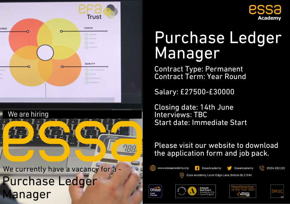 EFATrust's tweet image. Calling all Finance professionals! We are recruiting for a Purchase Ledger Manager to join our Central team. For more information and to apply, please visit our website ow.ly/Wcre50OCHlu