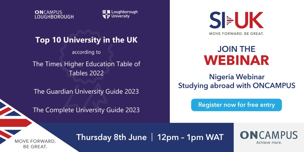 Join a FREE webinar with ONCAMPUS on June 8th, 12-1pm WAT.

Loughborough is No.1 in the UK for fashion and textiles (Guardian University Guide 2023).

Secure your spot! Register now: tinyurl.com/5ctt7xh4

#ONCAMPUS  #Uni