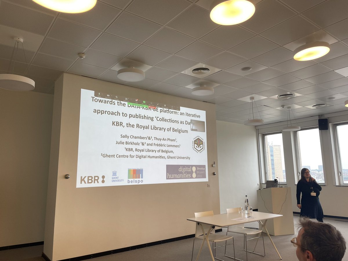 We start day 3 of #DHBenelux2023 with @ClariahV colleague @schambers3 presenting the progress of the DATA-KBR-BE project with a focus on publishing ‘Collections as Data’ at KBR