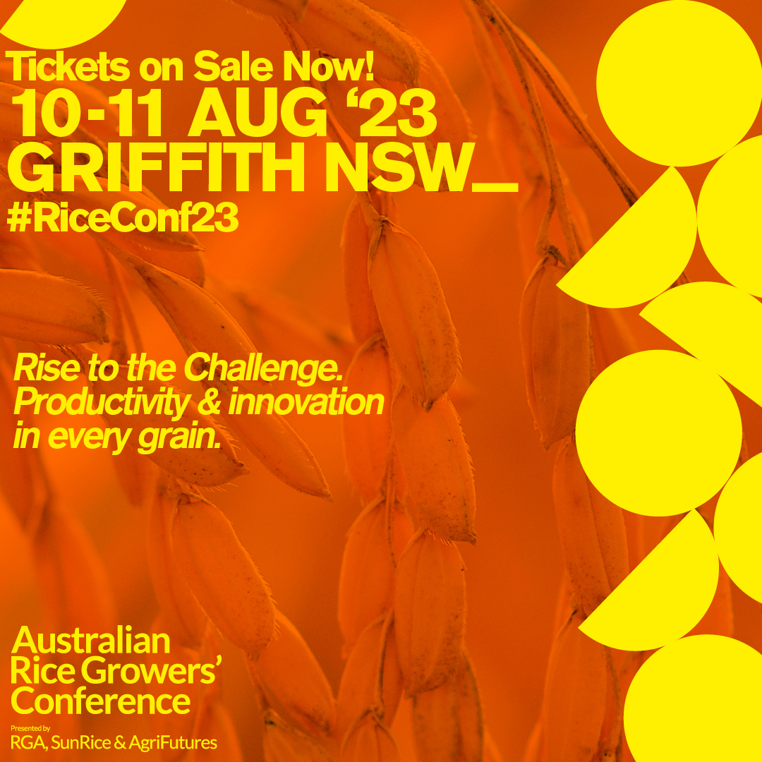 Tickets for the 2023 Australian Rice Growers’ Conference are now on sale! 🎟️ Will you be joining us in Griffith for #RiceConf23? 🌾 Get your tickets here 👉 argconference.com.au @AgriFuturesAU @RiceExtension #ausrice