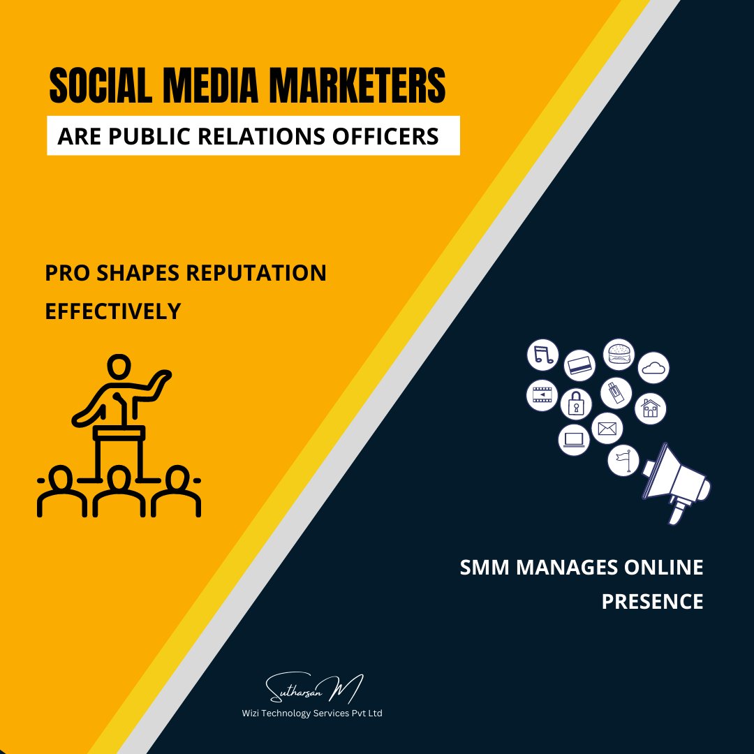 🌟 Social Media Marketers are like Public Relations Officers of the digital world.

🌟 They work to build and maintain a business's brand reputation in the digital realm. 
 
#digitalbranding #onlinepresence #digitalmarketing #socialmedia  #brandbuilding