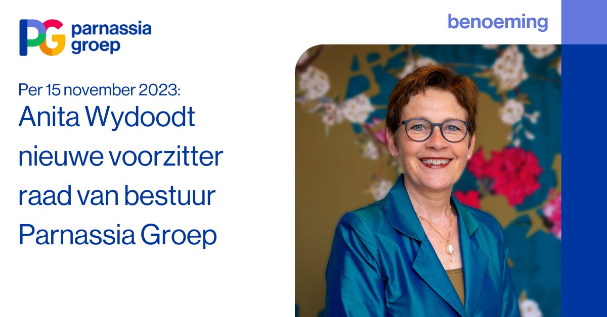 Wij zijn verheugd aan te kondigen dat Anita Wydoodt vanaf 1 oktober de functie van voorzitter van onze raad van bestuur gaat bekleden. Ze neemt hiermee de positie over van Stephan Valk. Lees meer over Anita en haar benoeming: parnassiagroep.nl/wie-we-zijn/ni…