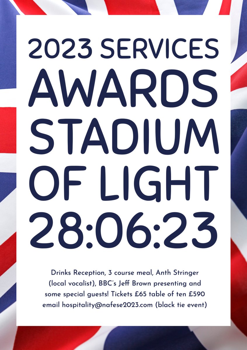 There's some tickets remaining for this! Great night in store for local businesses or individuals wanting to support the forces. Email hospitality@nafese2023.com for more info. #ServicesAwards #Sunderland #ArmedForces #EmergencyServices @VICSunderland @gerfowler16 @StadiumOfLight